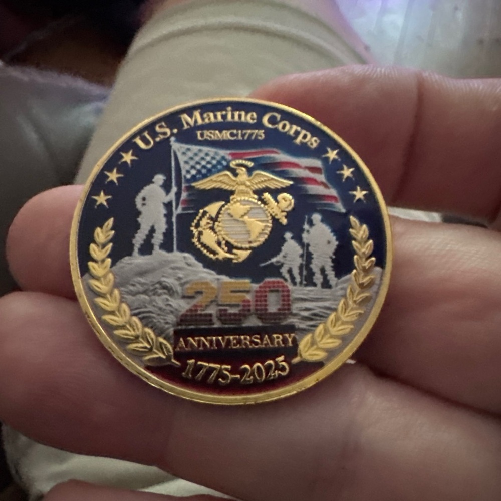 U.S. Marine Corps 250th Anniversary Challenge Coin - Blue & Gold - Picture 5 of 6